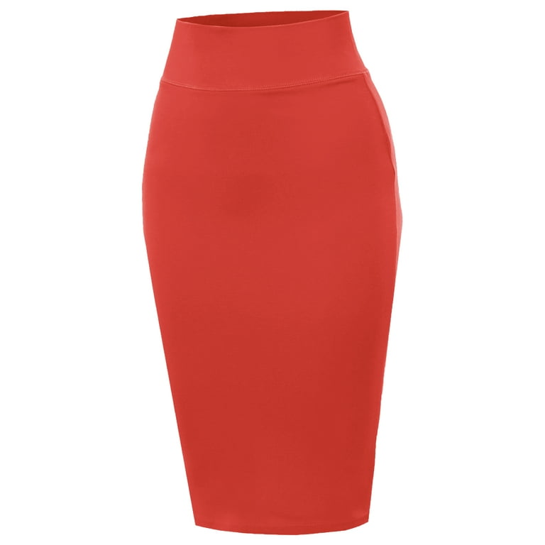 A2Y Women s Basic Solid Ponte Knee Length Slit Techno Span High