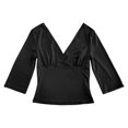 thumbnail image 4 of XIYON Womens T Shirts Solid Color 3/4 Sleeve V Neck Top For Casual Everyday Tee Shirt Slim Fit Basic Tee Classic Fall Clothes, 4 of 5