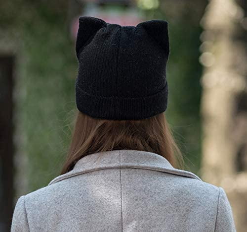 Women Cat Ear Beanie Hat Wool Braided 