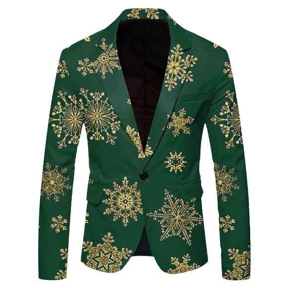 2025 Men's Blazers & Suit Jackets Men Christmas Snowflake Santa Men's Suit Jacket Printed Pocket Lapel Button Slim Fit Suit Men