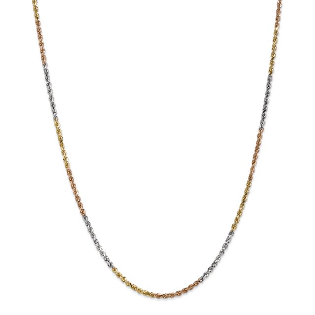 14K Tri-Color Gold 2.5mm Diamond Cut Rope Chain 20 IN
