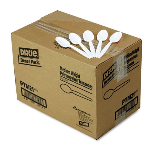 Dixie Plastic Cutlery, Mediumweight Teaspoons, White, 1,000/Carton -DXEPTM21