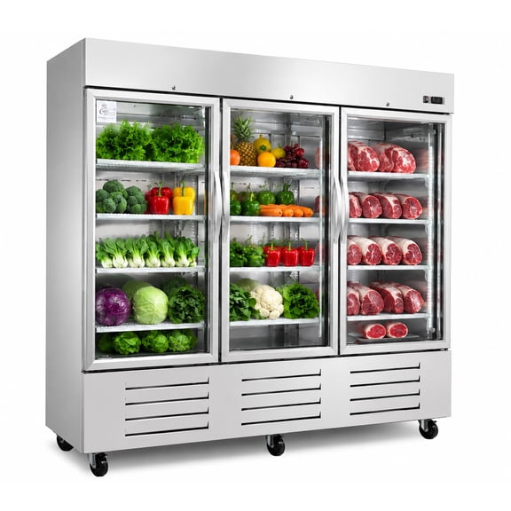 84in. 72 cu. ft. Commercial 3 Glass Door Stainless Steel Refrigerator, Reach-In Merchandiser Cooler, ETL Certified