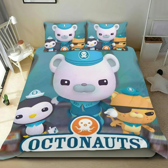 Octonauts Cartoon 3 Piece Bedding Set Comforter Set Cute Duvet Cover Sets Super Soft Girls Bedding Set Kids Bedroom Gifts,1 Duvet Cover with 2 Pillowcases Twin