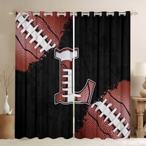 Manfei Monogrammed L Theme Blackout Curtains Set of 2 (52x84 Each),Rugby Football Sport Window Curtains,Boys Ball Game Curtains and Drapes For Teens,Ultra Soft Bedroom Decor