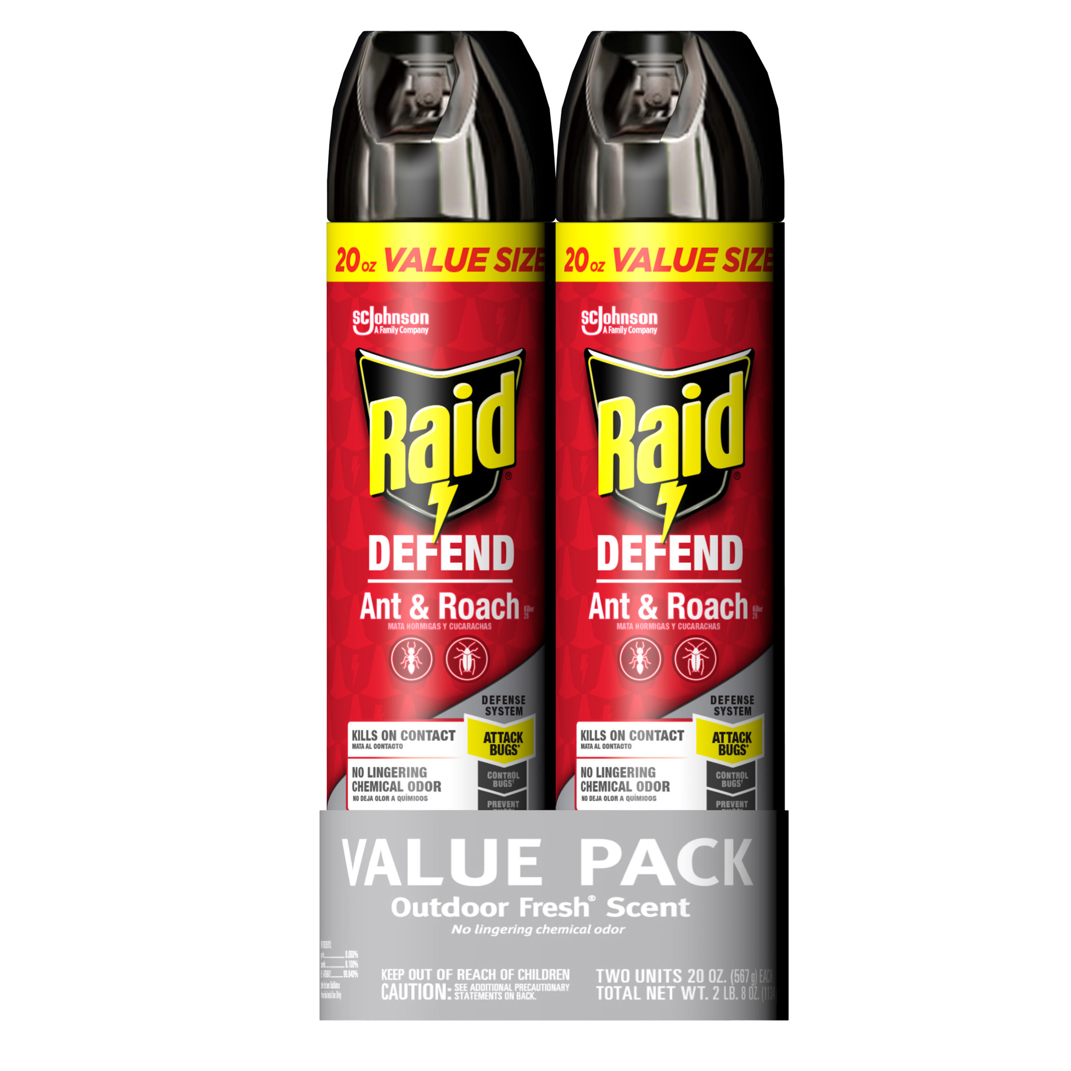 Raid Defend Ant & Roach Insect Killer Spray, Outdoor Fresh Scent, for Indoor Use, 20 oz, 2 count