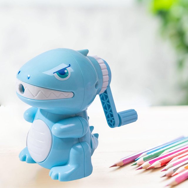 Sacapuntas de lápiz portátil, papelería de moda, sacapuntas de crayón creativo, sacapuntas de mano para niño, dibujo, profesor de azul