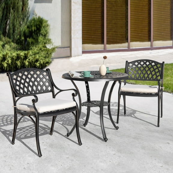 Nuu Garden 3 Piece Aluminum Patio Bistro Set with Cushions, Rust-Resistant Outdoor Patio Bistro Furniture Dining Set, Black&Beige