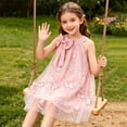 thumbnail image 4 of Flower Girl Dress Sleeveless Halter Neck Princess Tulle Dress Kids Summer Dresses Collar Bow Floral Embroidery Sundress for Wedding Party Birthday Casual Outfit(Pink,4-5 Years), 4 of 6