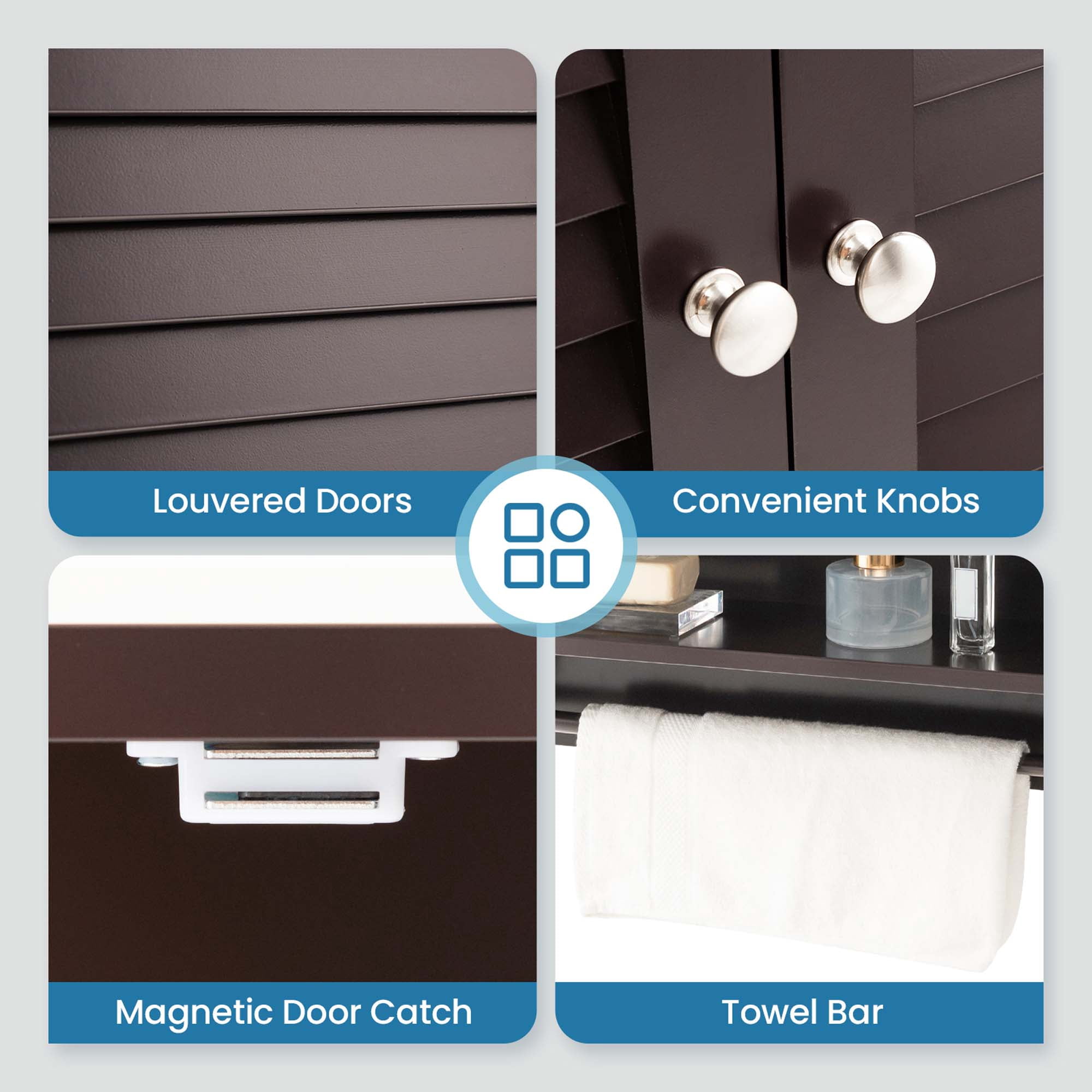 Costway Bathroom Wall Mounted Medicine Cabinet with Louvered Doors & Towel Bar Espresso