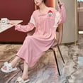 thumbnail image 2 of Defitshape Women's Cute Long Sleeve Nightgown Padded Midi Sleep Dress Ruffle Nighty Cotton Sleepwear Pink 4-6, 2 of 4