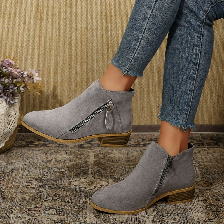 Juebong Women Ankle Boots Chunky Block Low Heel Comfortable