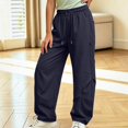 thumbnail image 2 of SGFCWSX Girls Wide Leg Pants, Elastic Drawstring Waist Loose Fit Casual Trousers with Pockets for Streetwear Daily Outfits Navy Size 13, 2 of 7