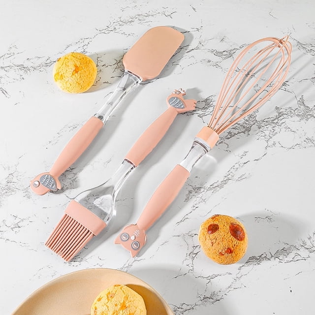 BBQ Utensil Set | 3-Piece Kitchen Tool Kit – Plastic Handle Whisk, Spatula, Griddle Scraper Brush | Heat-Resistant, Non-Stick, Dishwasher Safe, Durable Cooking Accessories for Grilling Baking
