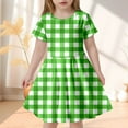 thumbnail image 2 of Tfken Summer Girls Dresses Plaid Crew Neck Short Sleeve Dresses Trendy Daily Wear Kids Soft Clothes Green Size 10-12 Years, 2 of 4