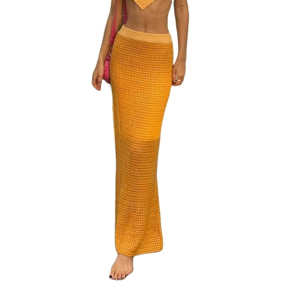 Gupgi Women Crochet Knit Long Skirts See Through Wrap Hollow Out Skirt Beach Cover Up