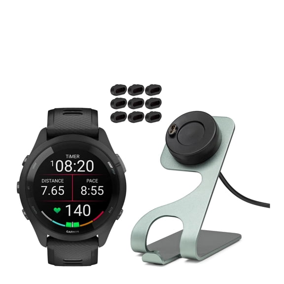 Garmin Forerunner 265 GPS Running Smartwatch (Black) with Charger Stand Bundle