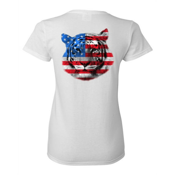 Awkward Styles American Flag Tiger Women Shirt Independence Day Pro America Tiger T shirt for Ladies Gifts Pro America Tiger T shirt for Her Tiger Girls Gifts USA Stylish Print on the Back Only