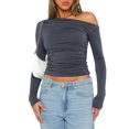 thumbnail image 3 of Top De Manga Larga Camisa básica de mujer Top Color sólido Estilo sexy Hombro inclinado Ropa de calle Traje Cgtredaw Gris L para Mujer, 3 of 6