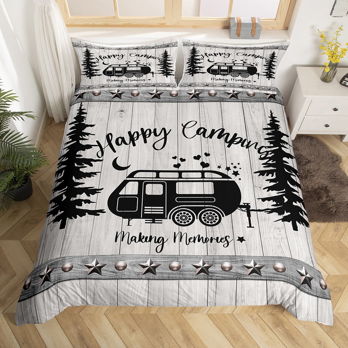 YST Kids Camping Themed Bedding Queen Bedding Set Farmhouse Style Duvet