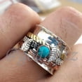 thumbnail image 2 of Turquoise Spinner Ring: 925 Sterling Silver Meditation Band, Handmade Leaf Design, 2 of 9