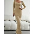 thumbnail image 3 of Biekopu Women Knit Dress, Long Sleeve Square Neck Solid Slim Fit Fall Cocktail Dress Long Dress, 3 of 7