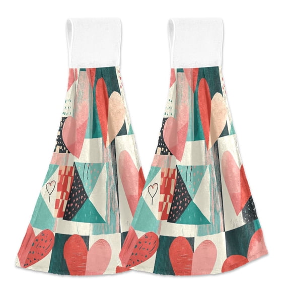 BZSMCE Hanging Hand Towels Fashion Patchwork Of Love Pattern 2-Pack - Velcro Style Bathroom Kitchen Towels