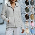 thumbnail image 2 of Winter Warm Women Fleece Hooded Sweatshirt Lightweight Full Zip Long Sleeve Fuzzy Jackets with Large Front Pockets, 2 of 9