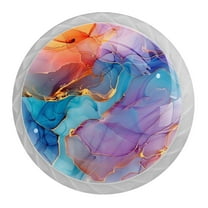 HemaKayy 1.37 Diameter Round Cabinet Knobs, 4-Pack, Gold Marble with Long Screws