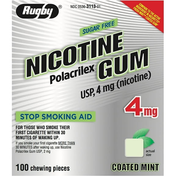 Rugby 00536311301 Sugar Free Nicotine Polacrilex Gum 100 Count 4 MG Mint Flavor Coated (Pack of 3)