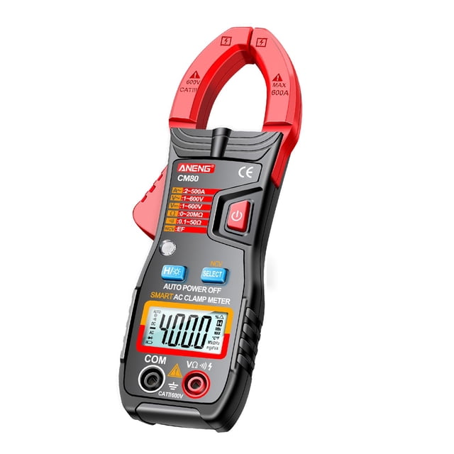 Pinza amperimétrica digital con probadores múltiples retroiluminados LCD sin contacto para voltaje CA CC CM80 Rojo kusrkot pinza amperimétrica