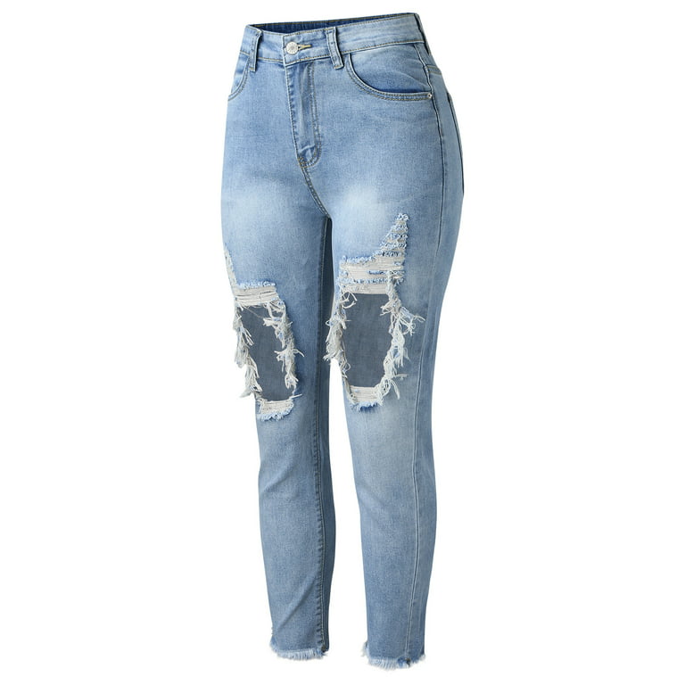 Jiabing Baggy Jeans for Women Ladies Vintage Faded Distressed