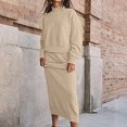 thumbnail image 4 of Vivianyo HD Women's Two-piece Waffle Knit Half-neck Suit Long-sleeved Oversized Top Long Skirt Suit Yellow, 4 of 7