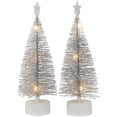 thumbnail image 3 of Set of 2 LED Pre-Lit Mini Bottle Brush Pine Christmas Village Trees - 7" Silver, 3 of 4