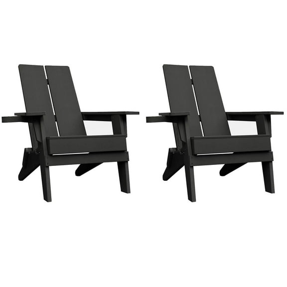 Krikacy Outdoor Folding Adirondack Chair-Set Of 2,with Cup Holder High Back,for patio,Black