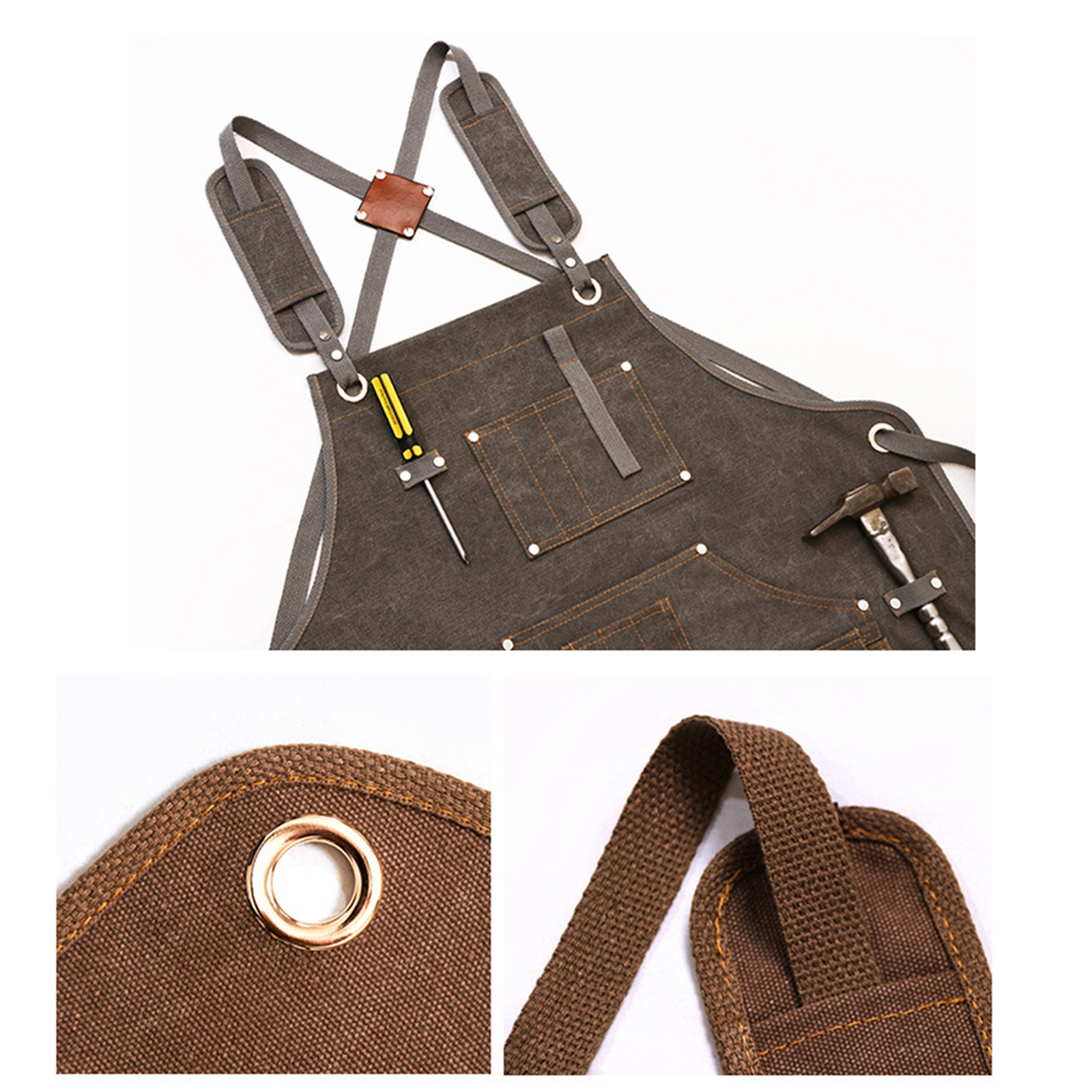 BOOYOU Children Durable Goods Heavy Duty Waxed Unisex Canvas Work Apron with Tool Pockets Cross-Back Straps Adjustable For Woodworking Painting
