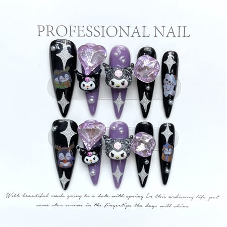 [Original real shot] Kulomi long water drop manicure wearing nail purple black three-dimensional Spice Girl cartoon finished patch