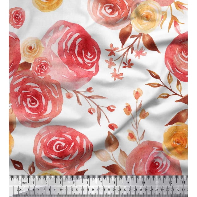 Soimoi Tissu Orange Poly Georgette Imprimé Floral Aquarelle au Mètre 42 Pouces de Large