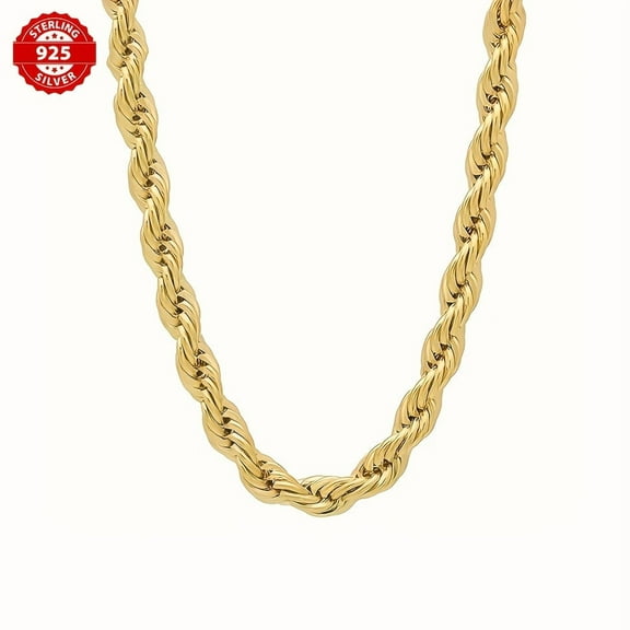 925 Silver 5mm Twisted Rope Chain Necklace, 18k Golden Plated, Fashion Luxury, Hip Hop Trend, Gifts For Wife, Family, Friends, Birthday Necklaces, Gift Boxes