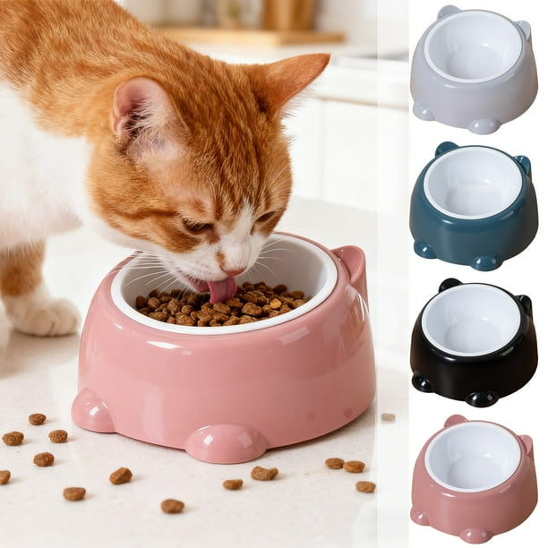 Plato De Plástico Para Gatos Comedero elevado de plástico para gatos, 16 x 7,5 cm, con boca ancha para que coman y beban cómodamente, color negro, 1 unidad Rkxzt