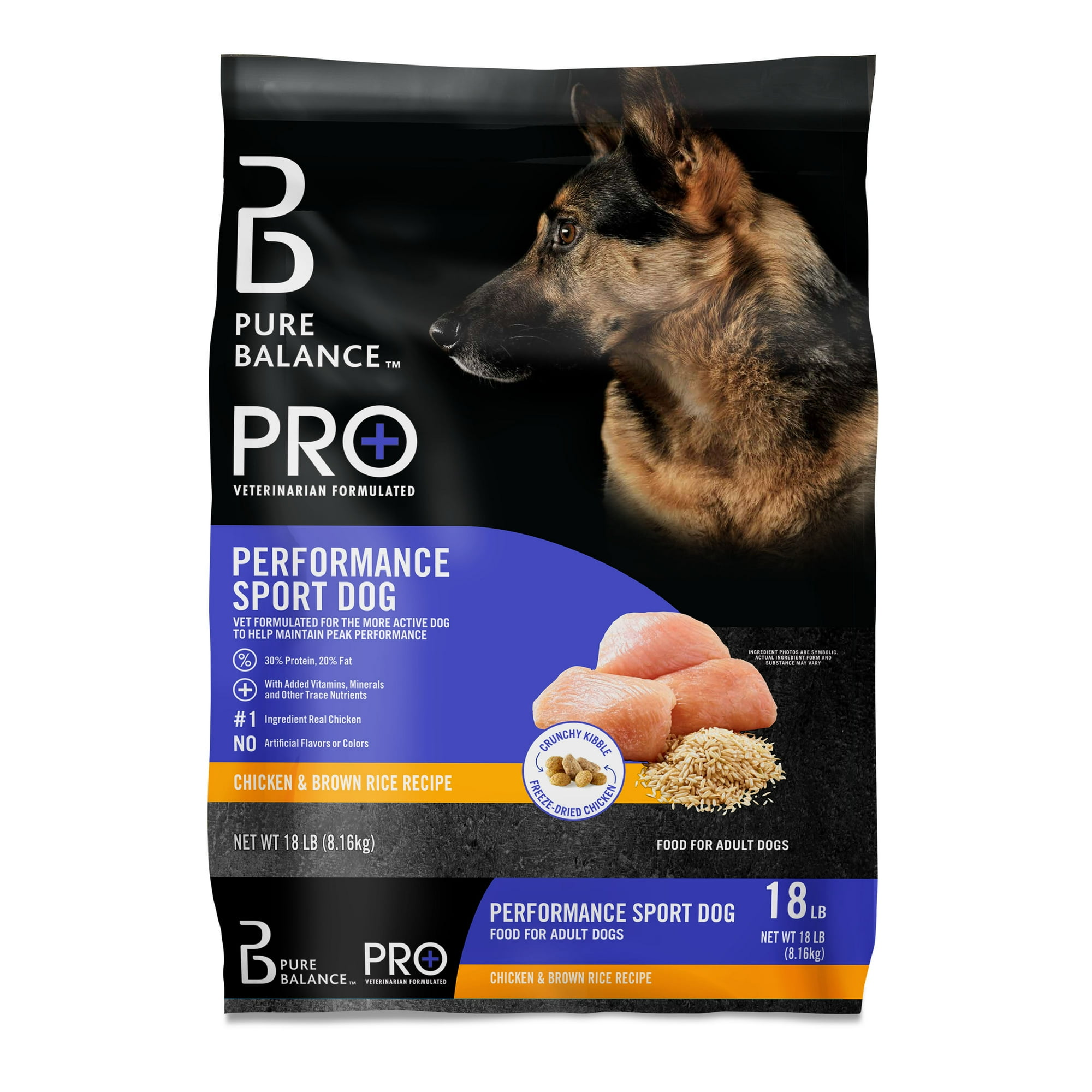 Pure Balance Pro+ Performance Sport Dog Chicken and Brown Rice Recipe, Dry Dog Food, 18 lb Bag