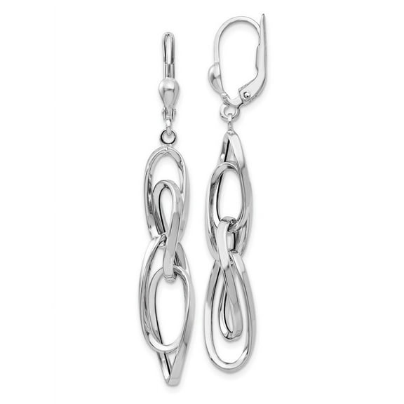 14K White Gold Polished Dangle Leverback Earrings