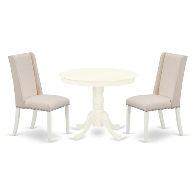Pemberly Row 3-piece Dining Set with Fabric Seat in Linen White