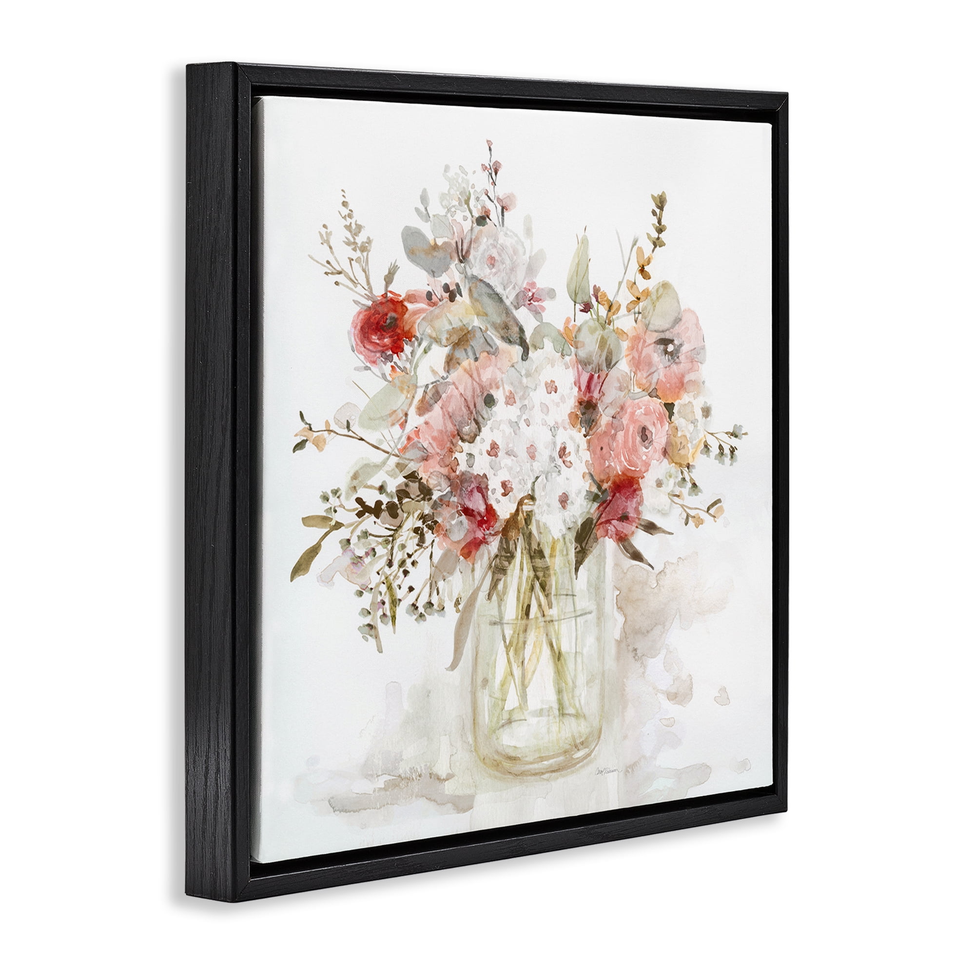Stupell Industries Soft Blush Botanical Bouquet Black Framed Floater Canvas Wall Art, design by Carol Robinson