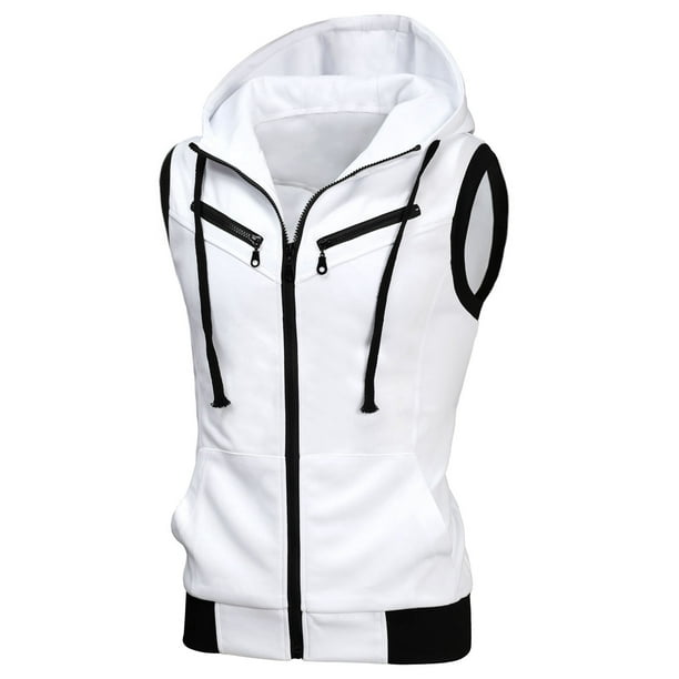 Chaleco Con CapucAjustado ChaqueSin Mangas Con Cordón CremalleCon Bolsillos PaHombres Blanco 60