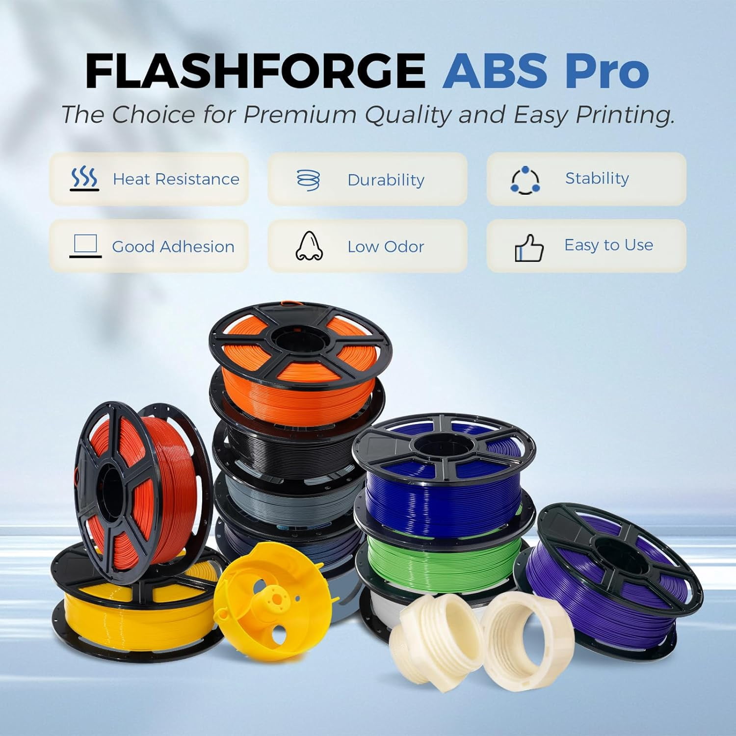 ABS Pro Filament 1.75mm Orange, 3D Printer Filament 1kg (2.2lbs) Spool-Dimensional Accuracy +/- 0.02mm, Hot Deformation Below 90℃, Great for Printing Heat-Resistant Functional Parts