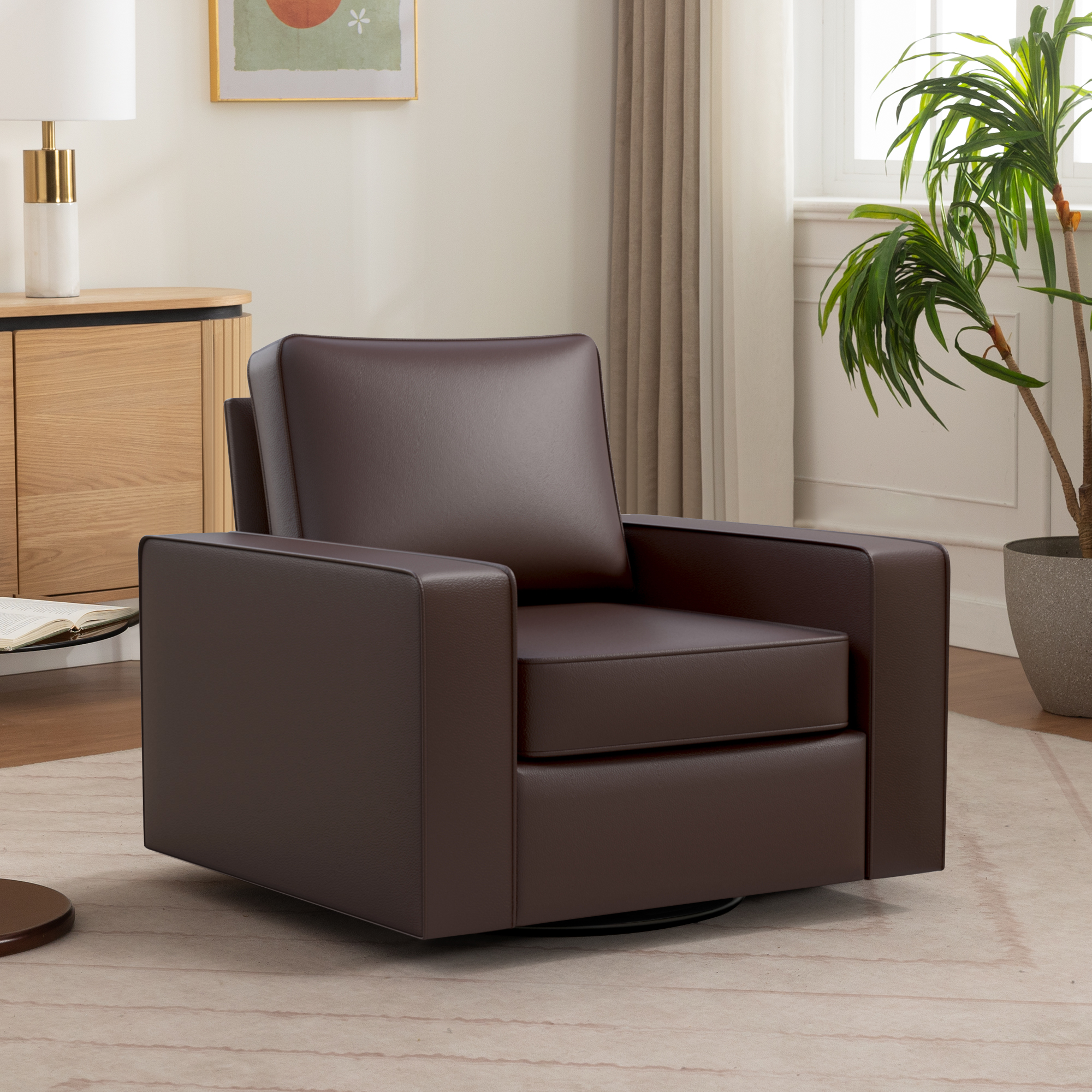 COOLHUT 360° Swivel Accent Chair Set of 2, 36.2" Wide PU Leather Accent Chair Armchair, Comfy Upholstered Single Sofa Chair for Living Room and Bedroom, Dark Brown