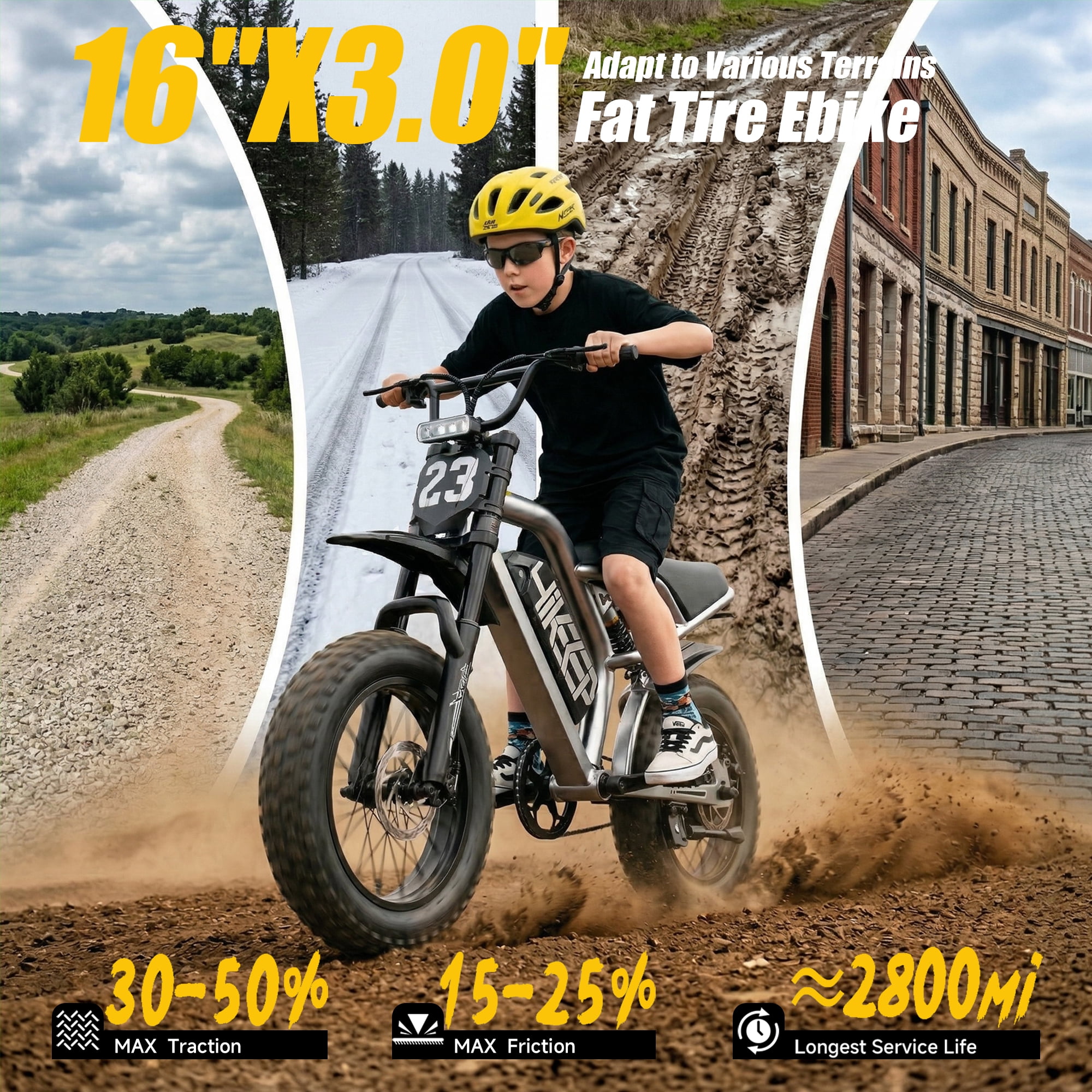 HiKeep Electric Bike for Teenagers, 750W 1500W Peak Dirt Bike, 48V 15Ah Battery Ebike, 25MPH E-Mountain Bike, 16x3.0 Fat Tire, UL2849
