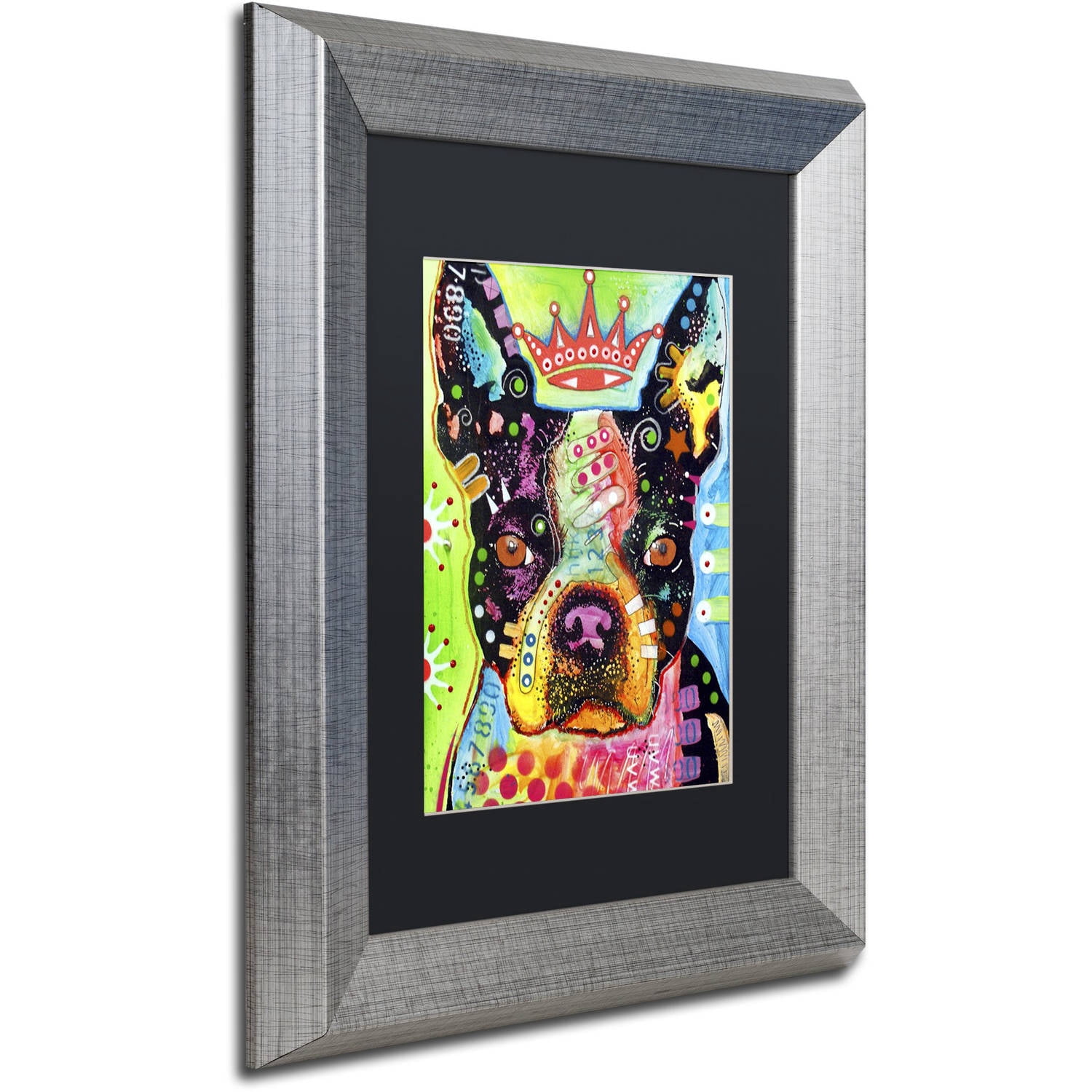 Trademark Fine Art "Boston Terrier Crowned" Canvas Art by Dean Russo, Black Matte, Silver Frame