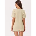 thumbnail image 4 of DARING DIVA Women's Lounge Sets Ribbed Knit Short Sleeves Pajamas with Shorts S Khaki, 4 of 7